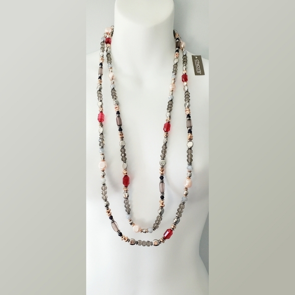 Chico's Multi Colored Beaded Double Strand Silvertone Necklace New with Tags - Picture 1 of 8